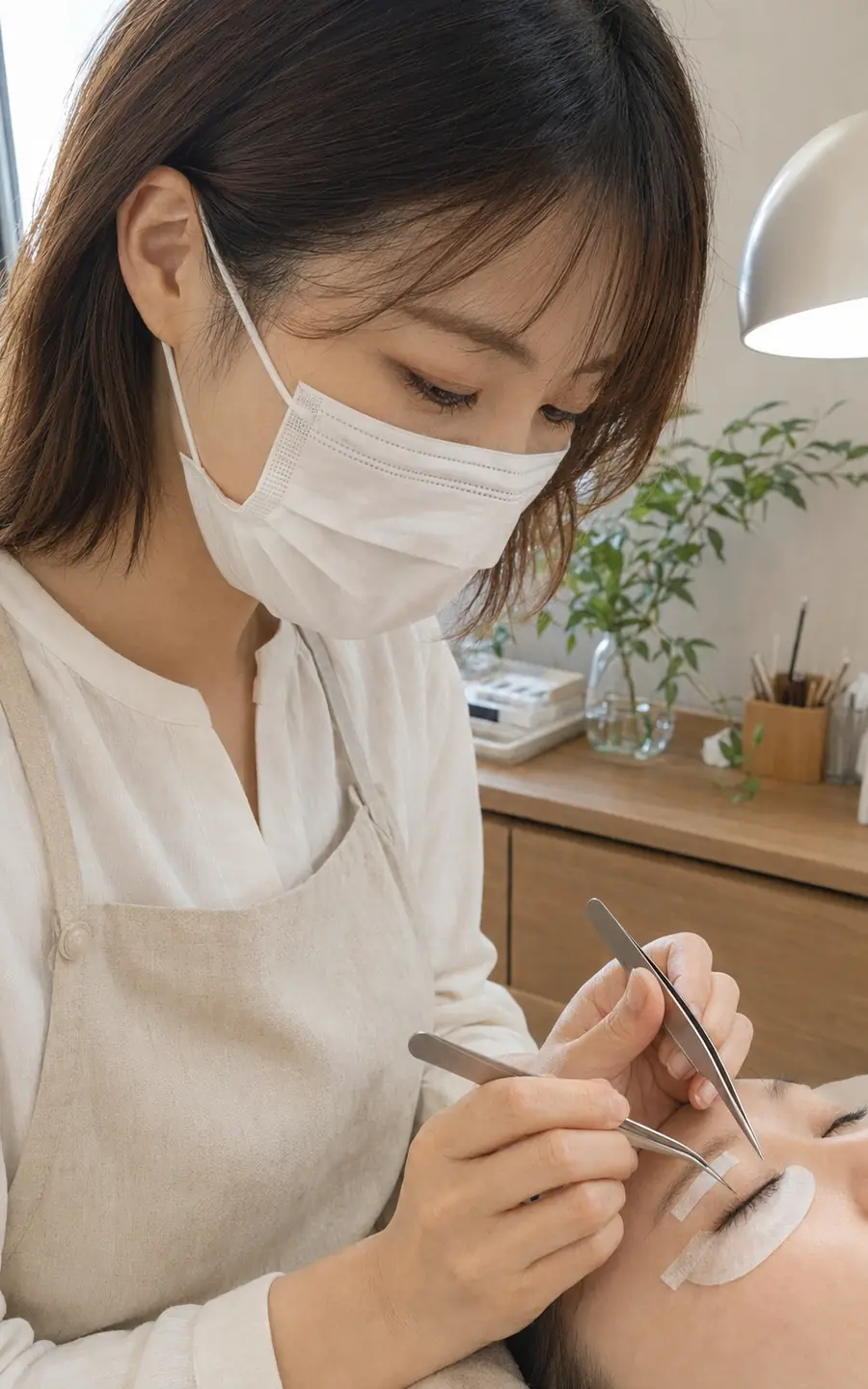 まつげエクステの施術をするアイリスト